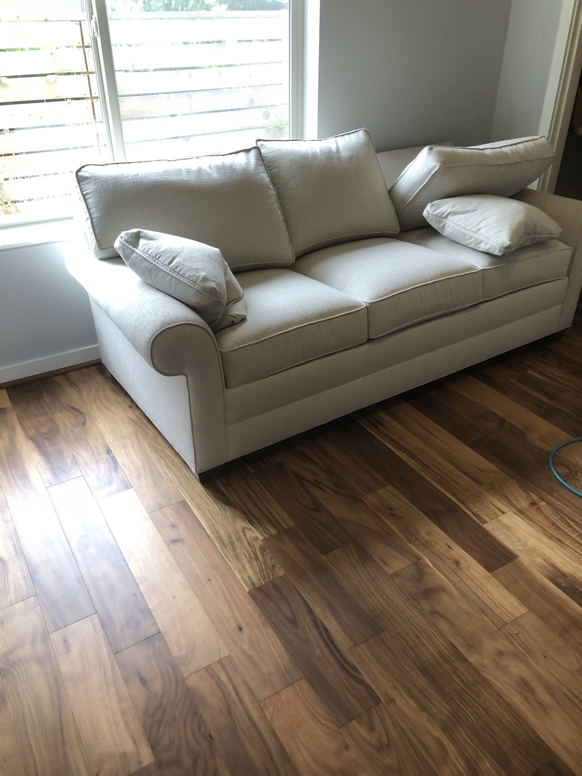 Hardwood flooring installation in living room